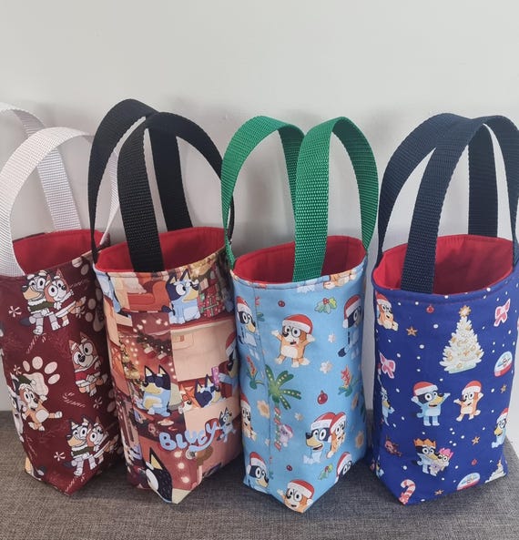 Bluey Christmas Gift Bags | Fully Lined Fabric Tote Bags | Padded | 4 Designs to Choose from