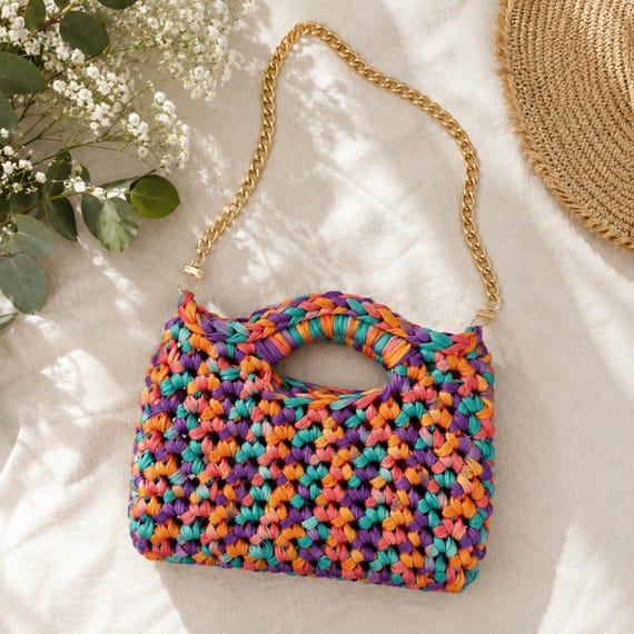 Crochet Clutch Bag | Handbag | Tropical Gelato | Reclaimed T Shirt Yarn