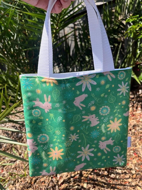 Easter Mini Tote Bag | Reusable Easter Gift Bag | Kids Easter Basket Alternative | Fabric Easter Treat Bag | Small Bunny Gift Tote