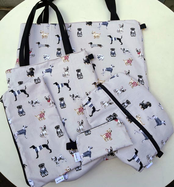 Dog Lover Gift Set | Matching Tote Bags, Zipper Pouch & Mini Wallet | Handmade Dog Print Bag Set | Gift for Dog Mum | Fabric Bag Bundle