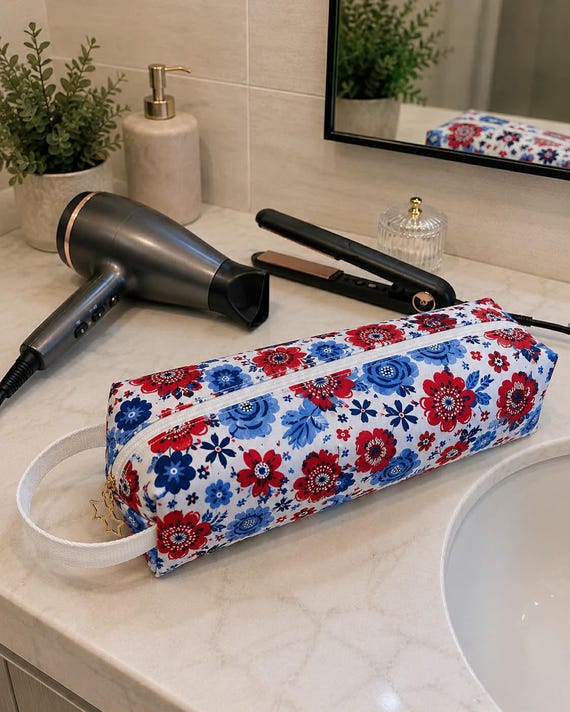 Hot Tools Travel Bag | Double Zip Hair Straightener Case | Quilted Lined Hair Tool Organiser | Floral Cosmetic Bag