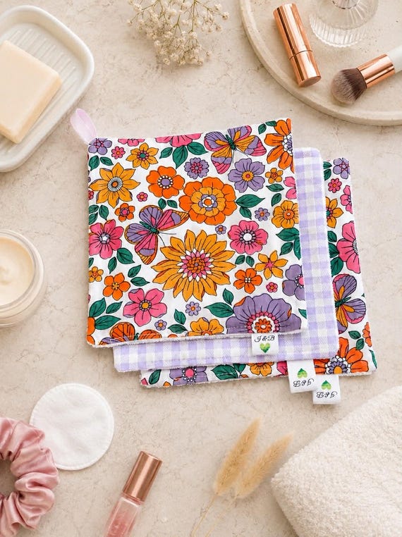 Reusable Makeup Remover Cloths Set of 3 | Retro Floral | Microfibre Face Cloths | Washable Facial Wipes | Reusable Beauty Cloths