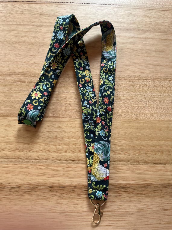 Farmhouse Chicken Lanyard with Pocket – Reversible Cotton ID Holder Snap Closure