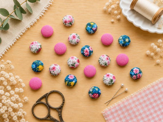 12mm Fabric Covered Buttons | Bright Floral, Candy Pink & Pink Floral | Handmade Sewing Buttons | Craft Buttons | Sets of 6 or 12