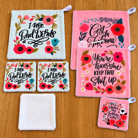 Floral Funny Microfibre Cleaning Cloths | Adult Humour Cleaning Set | Makeup Remover Wipes | Reusable Face Cloths