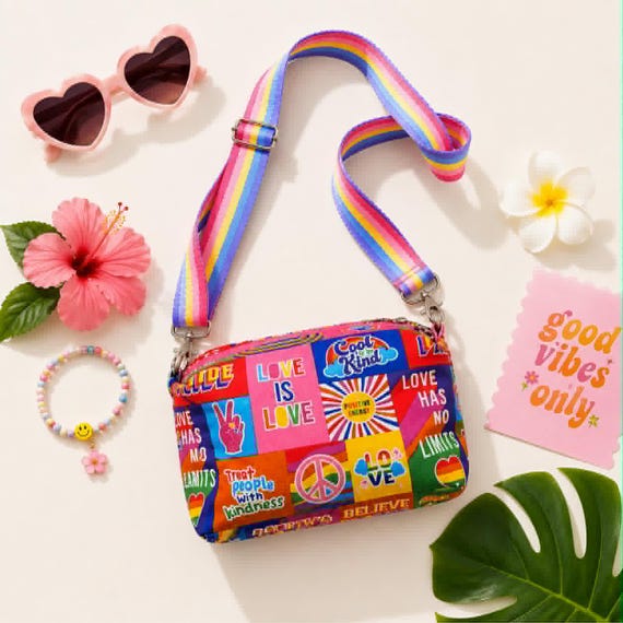 Pink Positive Vibes Crossbody Duffle Bag | Adjustable Strap | Waterproof Lining | Chunky Zip | Small Everyday Bag | Orange or Pink Lining