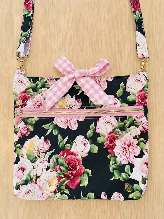 Floral Book Sleeve with Bow | Padded Book Pouch | Adjustable Crossbody Book Bag | Book Lover Gift