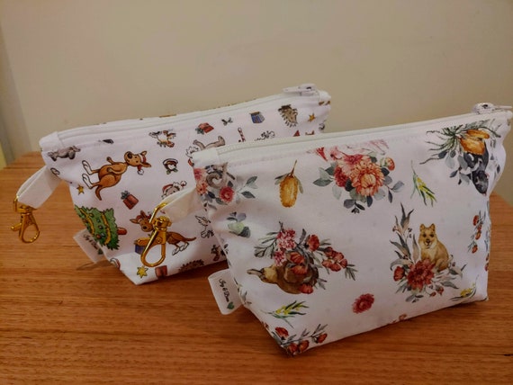 Australian Christmas Zippered Pouches | Fabric Gift Bags | Zippered Pouches | Toiletry Bag | Fully Lined | Australiana