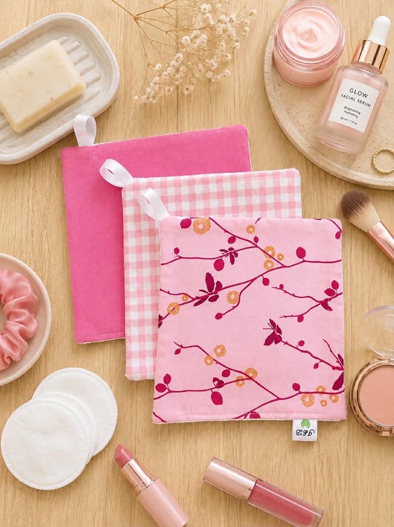 Reusable Makeup Remover Cloths Set of 3 | Pink Blossom | Microfibre Face Cloths | Washable Facial Wipes | Reusable Beauty Cloths