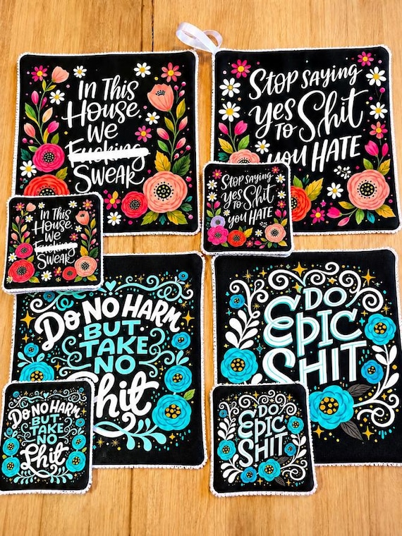 Floral Funny Microfibre Cleaning Cloths | Adult Humour Cleaning Set | Makeup Remover Wipes | Reusable Face Cloths
