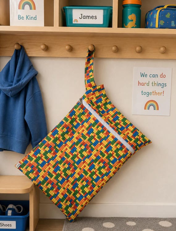 Waterproof Wet Bag | Swim Bag | Nappy Bag | Lego Blocks Wet Bag | 26cm x 32cm