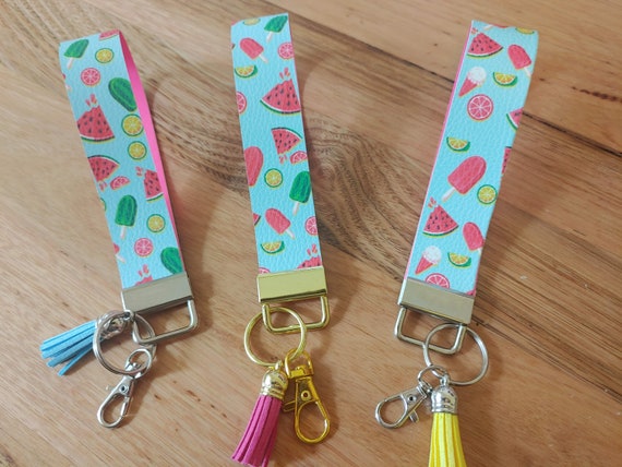 Watermelon Key Ring Fob Wristlet | Keychain | Wrist Lanyard | Faux Leather Material | Clasp | Tassel