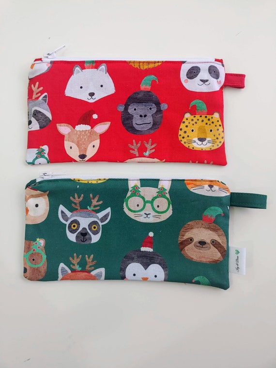 Christmas Animals Zippered Pouches | Pencil Case | Fully Lined