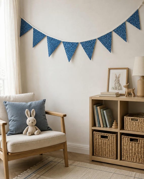 Blue & White Floral Fabric Bunting | Bunting Flags | Party Decoration | Nursery Bunting | Wedding Bunting | Liberty Bunting