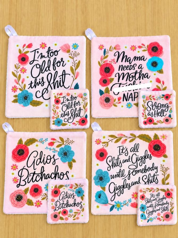 Floral Funny Microfibre Cleaning Cloth Set | Adult Humour Gift | Reusable Cleaning Cloths | Makeup Remover Wipes | Cheeky Floral Gift
