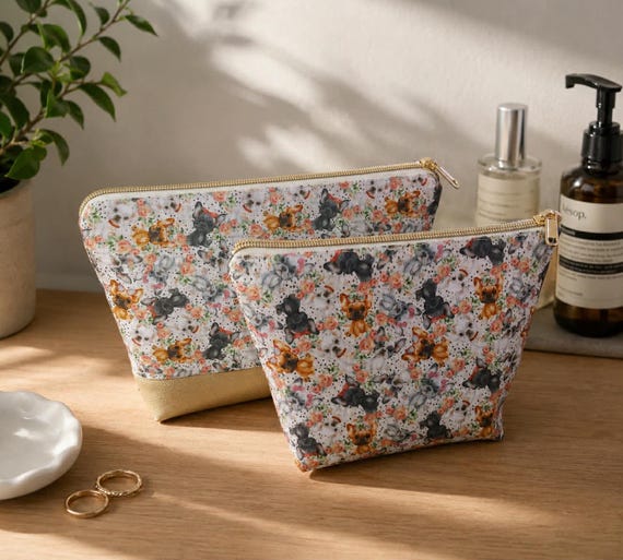 French Bulldog Toiletry Bags | Set of 2 | Utility Bag | Overnight Bag | Cosmetic Bag | Make Up Bag | Waterproof Canvas
