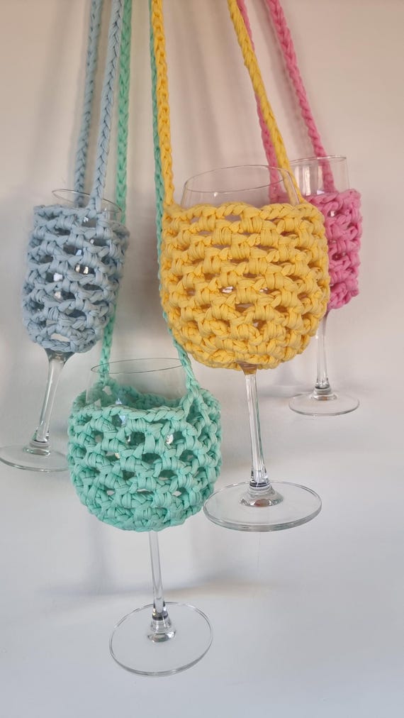 Crochet Wine Glass Holder Lanyard | Wedding Favour | Hens Night Gift | Festival Glass Lanyard