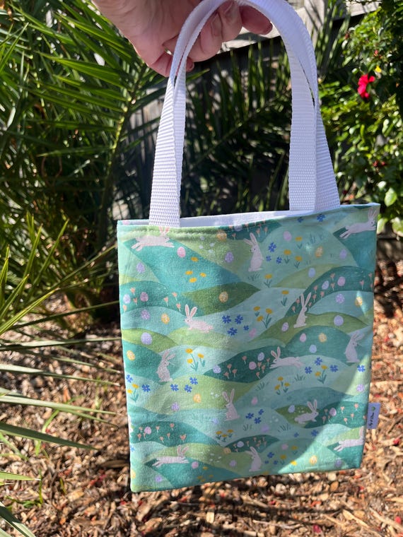 Easter Mini Tote Bag | Reusable Easter Gift Bag | Kids Easter Basket Alternative | Fabric Easter Treat Bag | Small Bunny Gift Tote