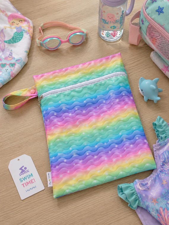 Waterproof Wet Bag | Swim Bag | Nappy Bag | Pastel Waves Wet Bag | 26cm x 32cm