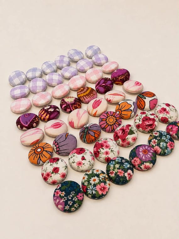 Handmade Fabric Covered Buttons – Sets of 6 | 22mm Floral and Gingham Buttons | Cottage Style Sewing & Craft Buttons