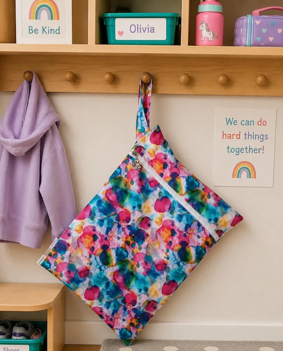 Waterproof Wet Bag | Swim Bag | Nappy Bag | Pink Ink Blot Wet Bag | 26cm x 32cm