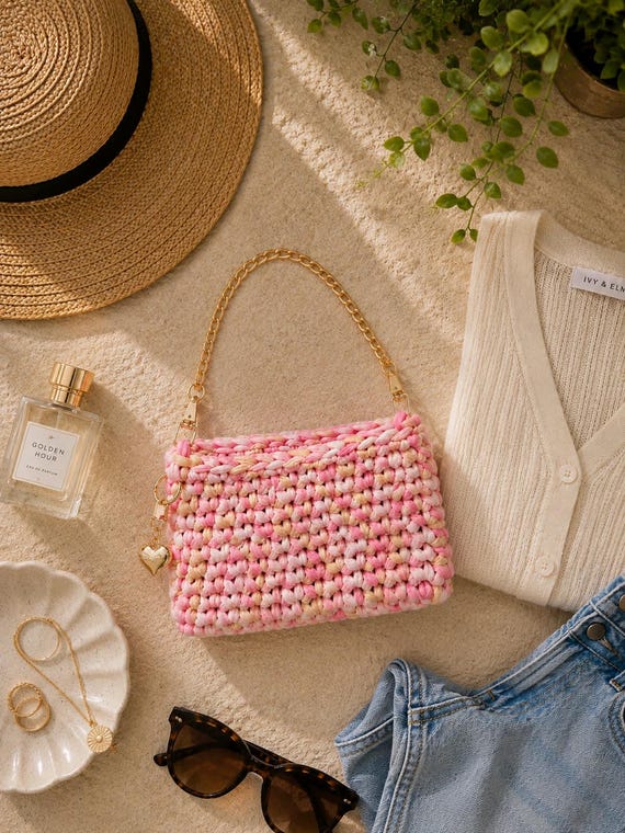 Crochet Mini Hand Bag Purse | Lemon Candy Gelati | Reclaimed T Shirt Yarn