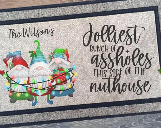 Personalized Christmas Doormat, Custom Christmas Door Mat, Funny Christmas Doormat, Gnome Doormat, Holiday Doormat Outdoor, Doormat Gift