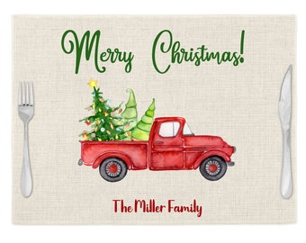 Whimsy Red Truck Christmas  Holiday Placemats- Free Personalization