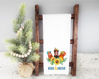 Set of 2 Triple Chickens - Farm House Kitchen Towels *Free Custom Text Black Friday Weekend*