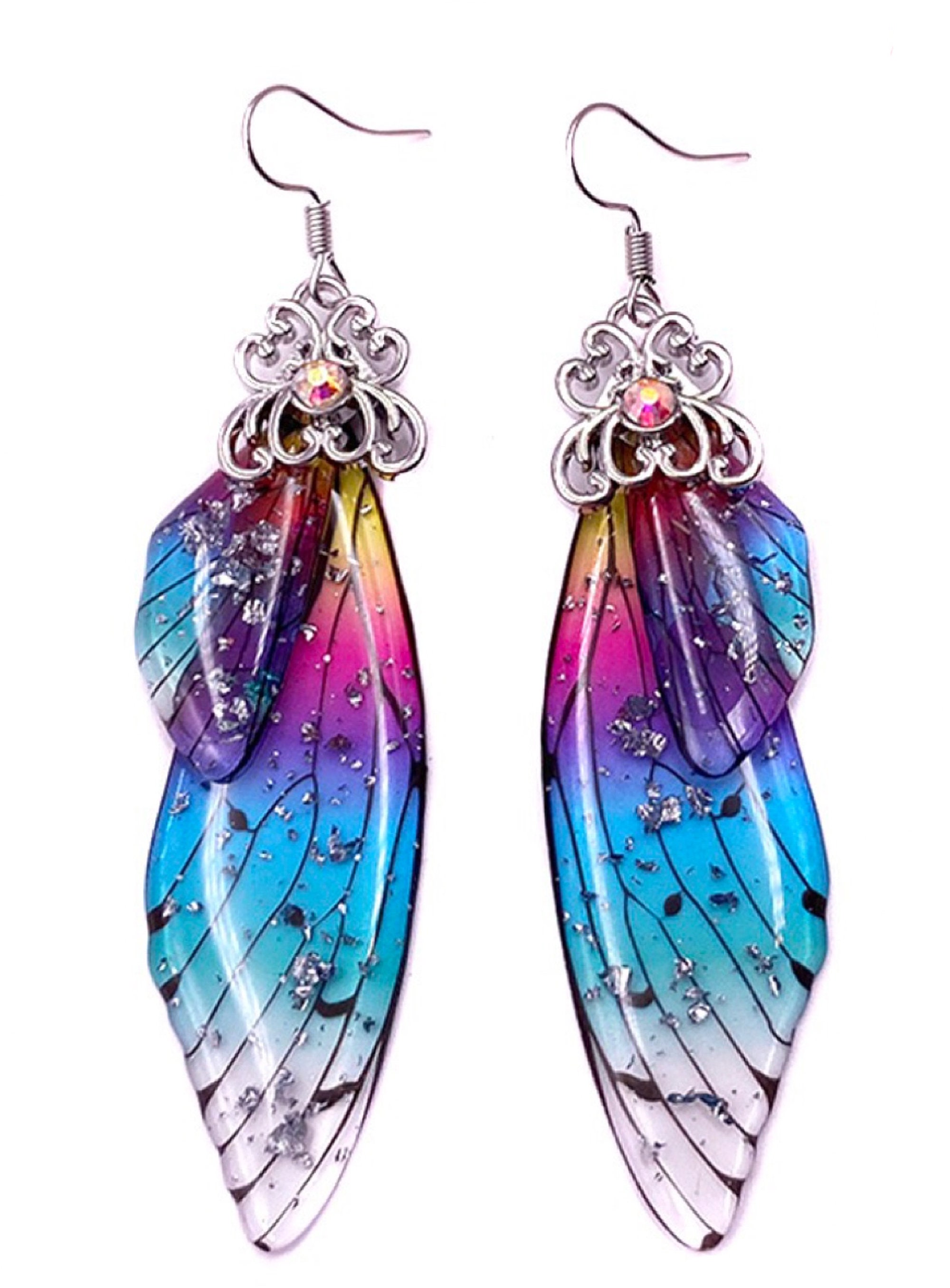 Rainbow Magical Mystical Fairy Wing Earrings - Etsy