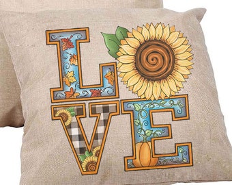 Autumn LOVE Rustic Style Decorative Pillow Cover  16 x 16