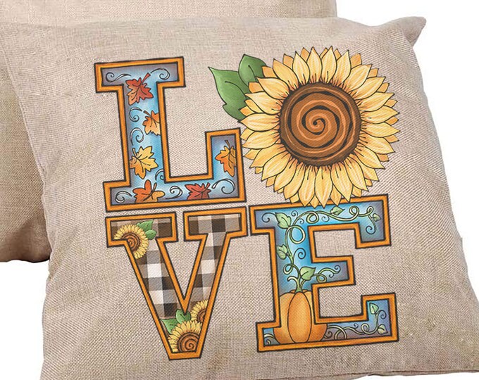 Autumn LOVE Rustic Style Decorative Pillow Cover  16 x 16