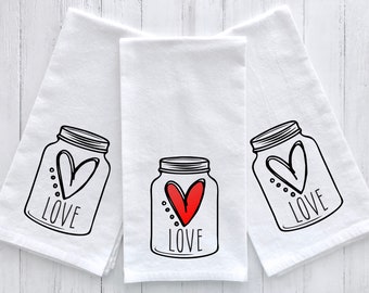 Valentine Love Heart Mason Jar Tea Towel