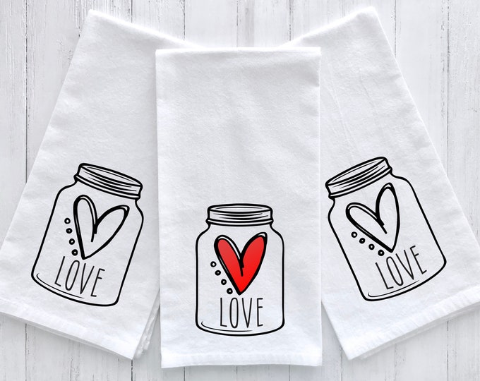Valentine Love Heart Mason Jar Tea Towel