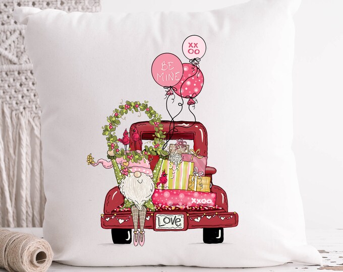 Red Truck Gnomies & Balloons Decorative Throw Pillow or Cover - Customizable