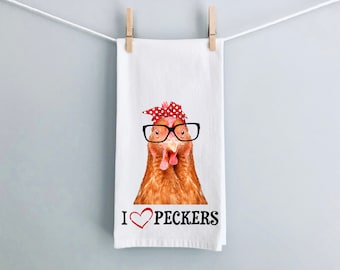 I Heart Peckers Chicken Lovers Kitchen Tea Towel