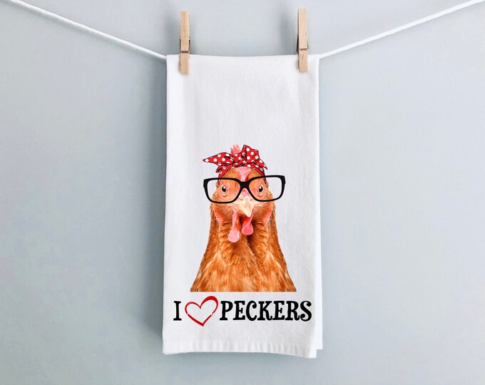 I Heart Peckers Chicken Lovers Kitchen Tea Towel