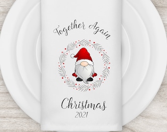 Personalized Gnome in a Red Berry Wreath Napkins - Set of 4 - FREE US Shipping!