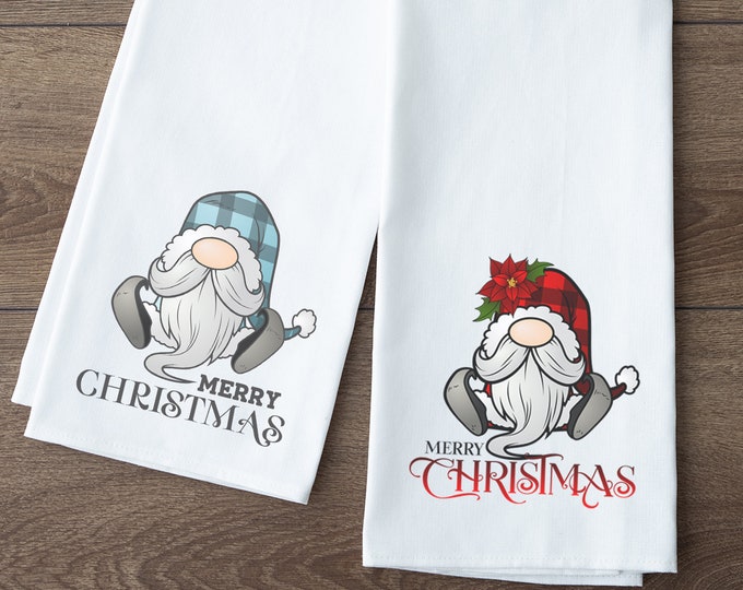 Plaid Gnome Merry Christmas Flour Sack Towel