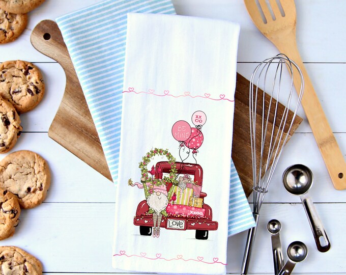 Valentine Red Truck & Balloons Gnomie  Flour Sack Towel - Customizable