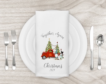 Personalized Red Truck Gnomie & Snowfriend Napkins - Set of 4 - FREE US Shipping!