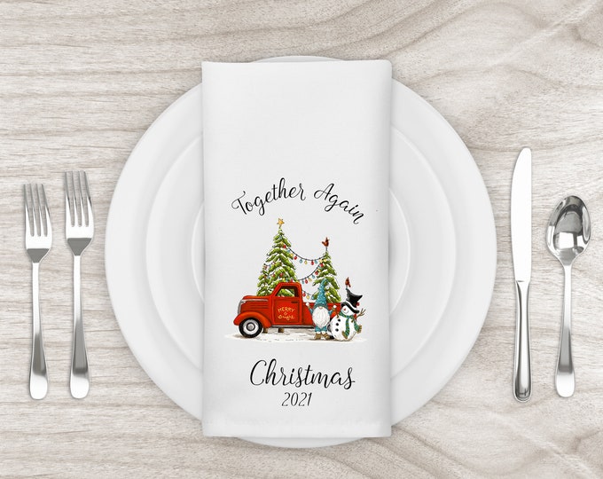 Personalized Red Truck Gnomie & Snowfriend Napkins - Set of 4 - FREE US Shipping!