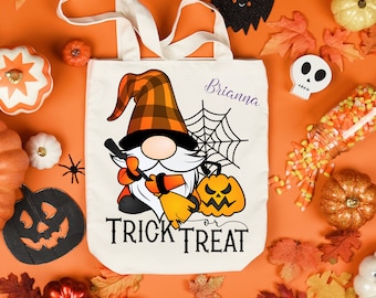 Trick or Treat Gnomie Canvas Tote - FREE Personalization