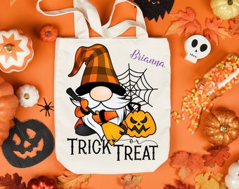 Trick or Treat Gnomie Canvas Tote - FREE Personalization