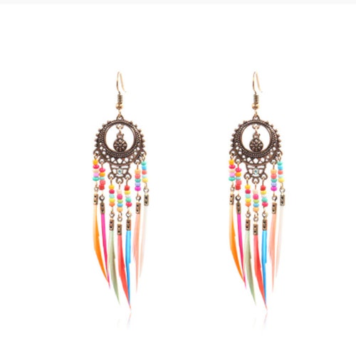 Boho Hippie Style Feather Earrings W/ a Moroccan Flare - Etsy