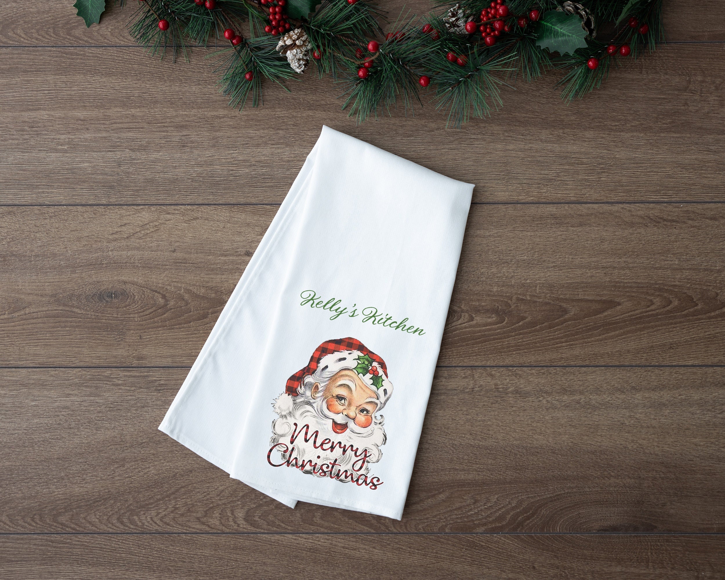Christmas Towel - Santa Kitchen Towel - Flour Sack Towel - Christmas Decor  - Christmas Tea Towel