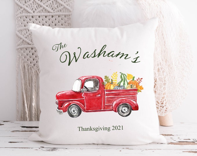 Red Truck Harvest Decorative Pillow -  Customizable