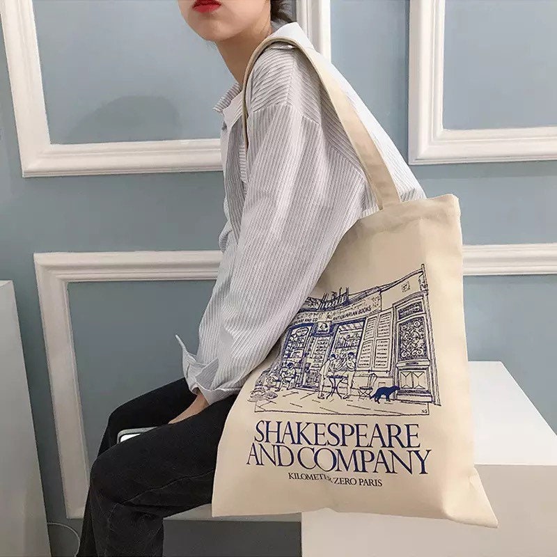 Shakespeare and Company Tote Bag | white and blue shoulder bag | scho…