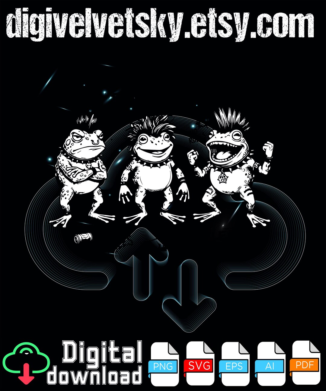 Punk Rock Frogs Png Svg Mohawk Spiked Collar Emo Goth Toad Rebel Frog ...