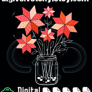 Patchwork Posy Jar PNG Svg Funny Quilt Block Flower PNG: Floral Quilt Art Design PNG (Digital Download)